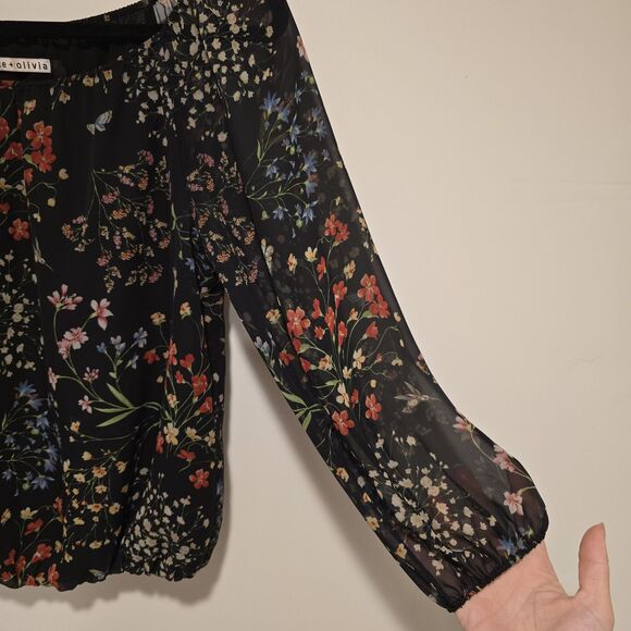 Alice + Olivia Floral Garden Top Size XS Butterfly Spring Blouse Peasant Designe - Picture 3 of 11